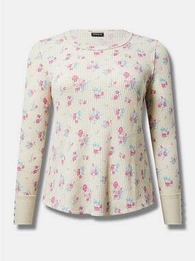 torrid Cream Waffle-Knit Pink and Blue Floral Crewneck Top